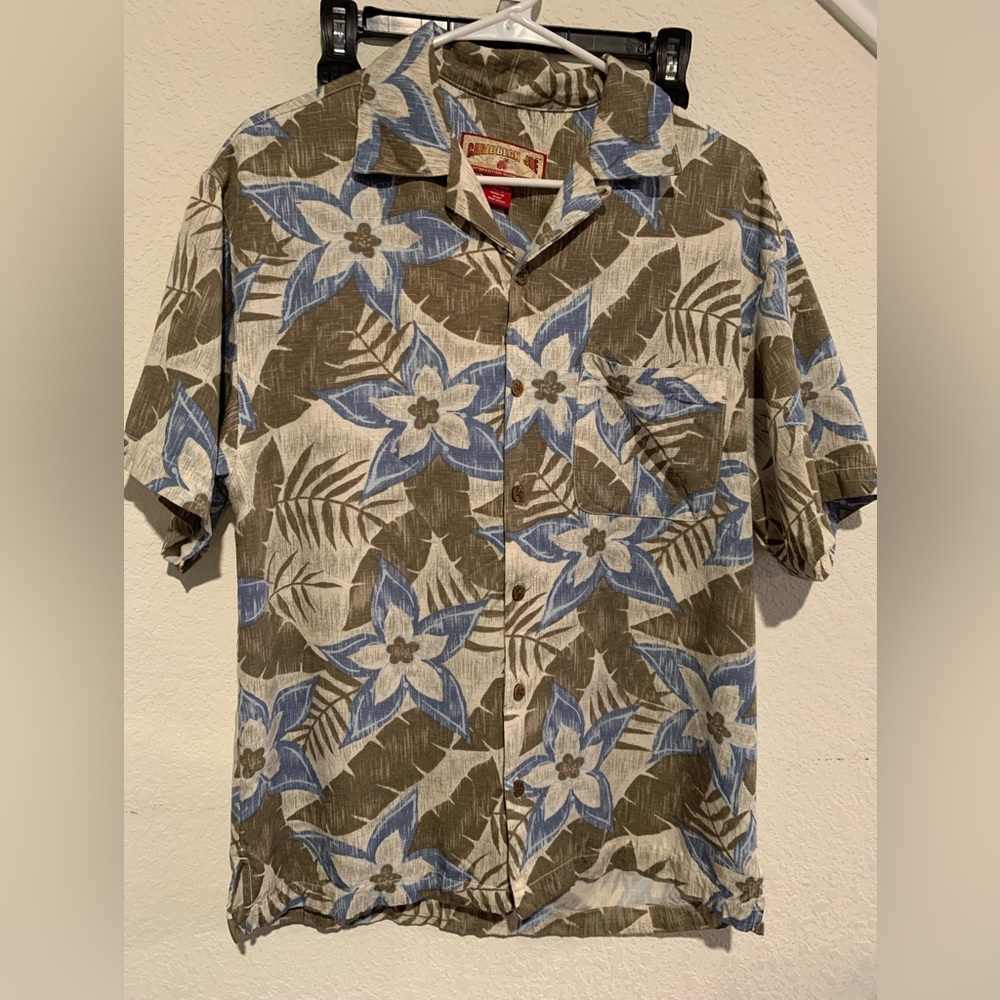 Caribbean Joe Blue Flower Hawaiian Shirt Size Small